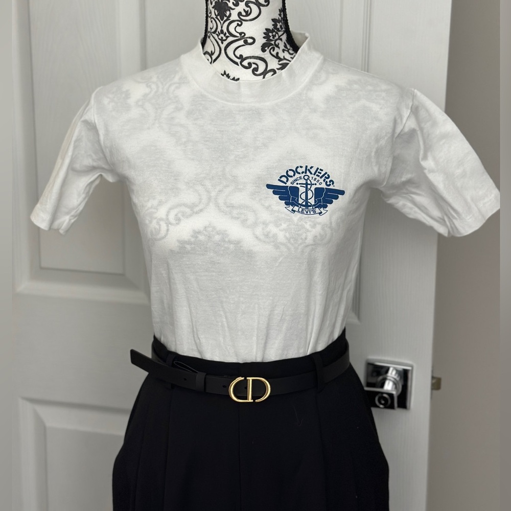 Vintage Dockers White T-Shirt Round Collar Crew Neck Sz XS